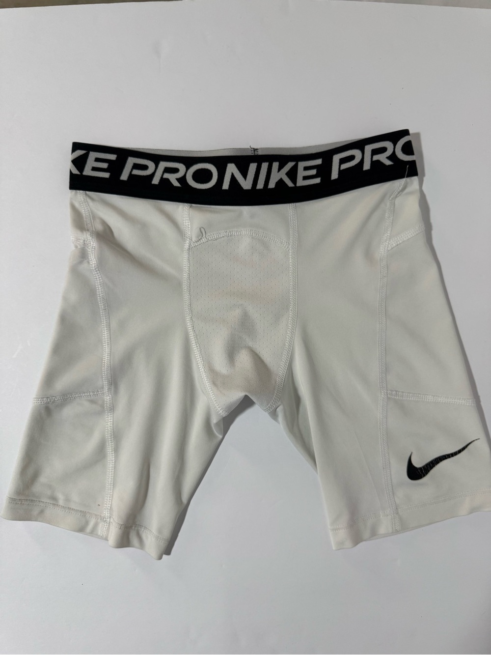 Nike Pro Dri Fit Compression Shorts White with Black Waistband Youth S